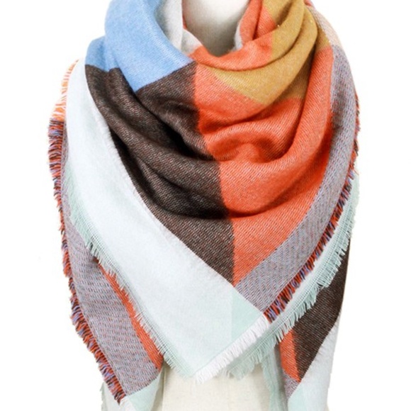 Orange Block Plaid Blanket Scarf - Picture 3 of 4